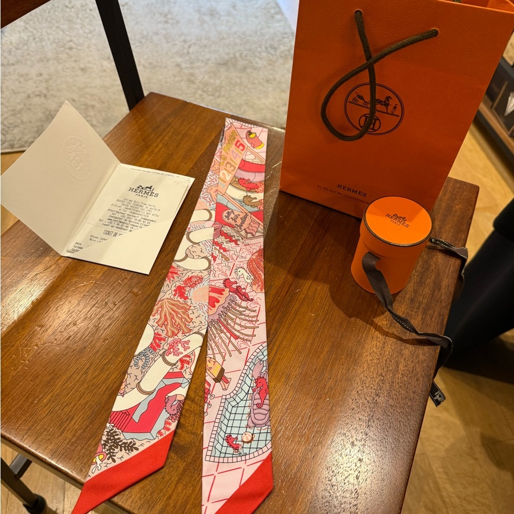 Hermès Pink Splash Silk Twilly Scarf